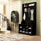 Albero da ingresso 4 in 1, appendiabiti e panca portascarpe, singolo, bianco/marrone/grigio/nero