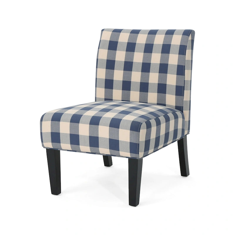 Poltrona d'Appoggio con Motivo Ikat Blu/Giallo e Scacchi, Gambe Nero Opaco, 1 Posto
