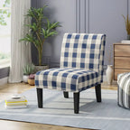 Poltrona d'Appoggio con Motivo Ikat Blu/Giallo e Scacchi, Gambe Nero Opaco, 1 Posto