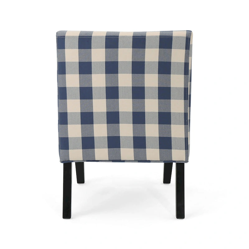 Poltrona d'Appoggio con Motivo Ikat Blu/Giallo e Scacchi, Gambe Nero Opaco, 1 Posto