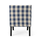 Poltrona d'Appoggio con Motivo Ikat Blu/Giallo e Scacchi, Gambe Nero Opaco, 1 Posto