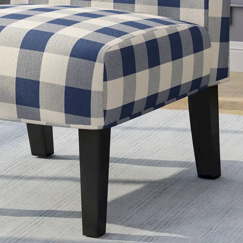 Poltrona d'Appoggio con Motivo Ikat Blu/Giallo e Scacchi, Gambe Nero Opaco, 1 Posto