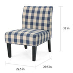 Poltrona d'Appoggio con Motivo Ikat Blu/Giallo e Scacchi, Gambe Nero Opaco, 1 Posto