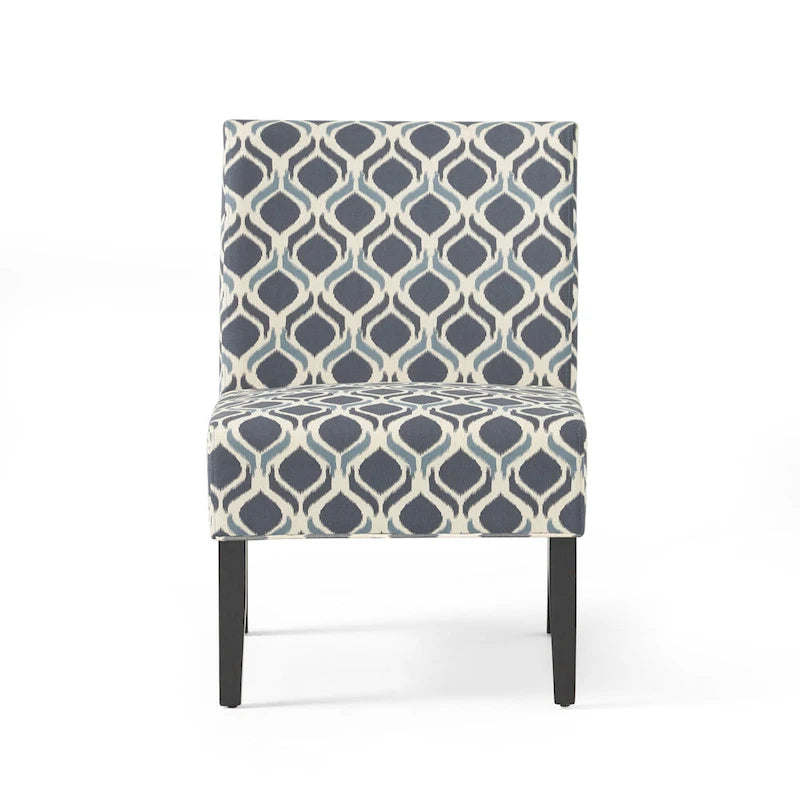 Poltrona d'Appoggio con Motivo Ikat Blu/Giallo e Scacchi, Gambe Nero Opaco, 1 Posto