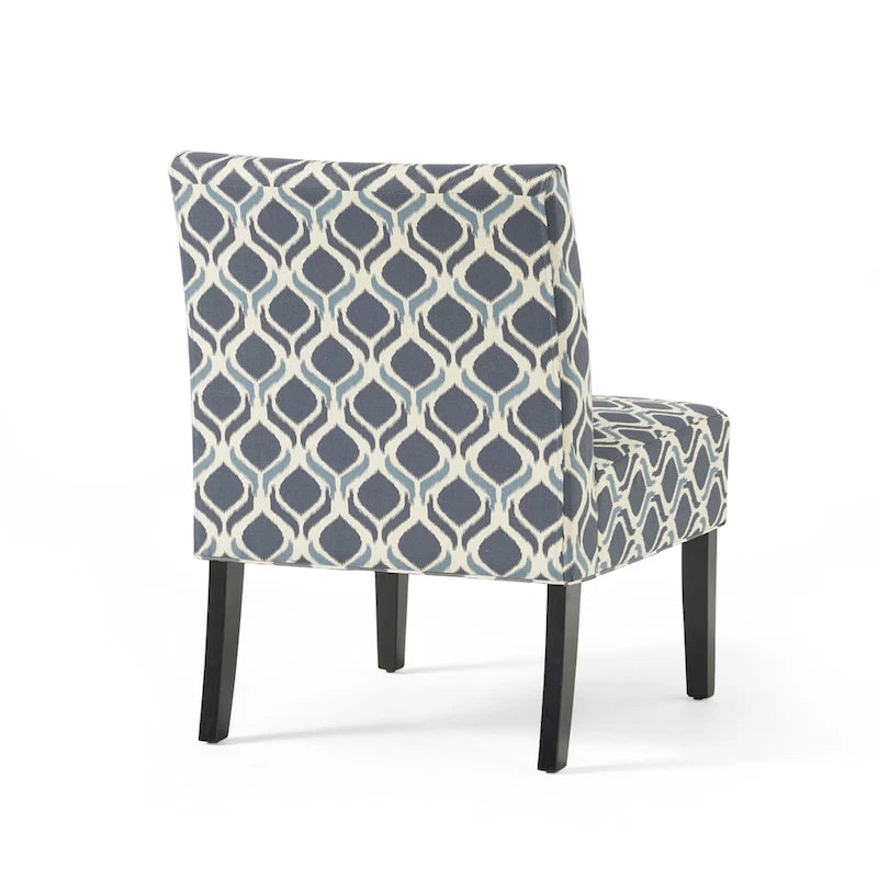 Poltrona d'Appoggio con Motivo Ikat Blu/Giallo e Scacchi, Gambe Nero Opaco, 1 Posto