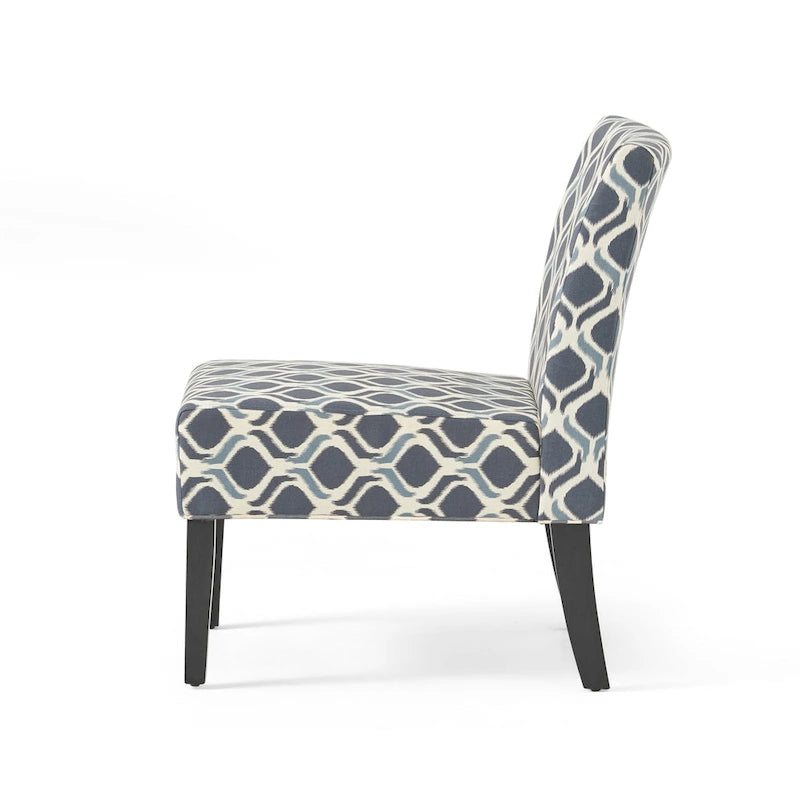 Poltrona d'Appoggio con Motivo Ikat Blu/Giallo e Scacchi, Gambe Nero Opaco, 1 Posto