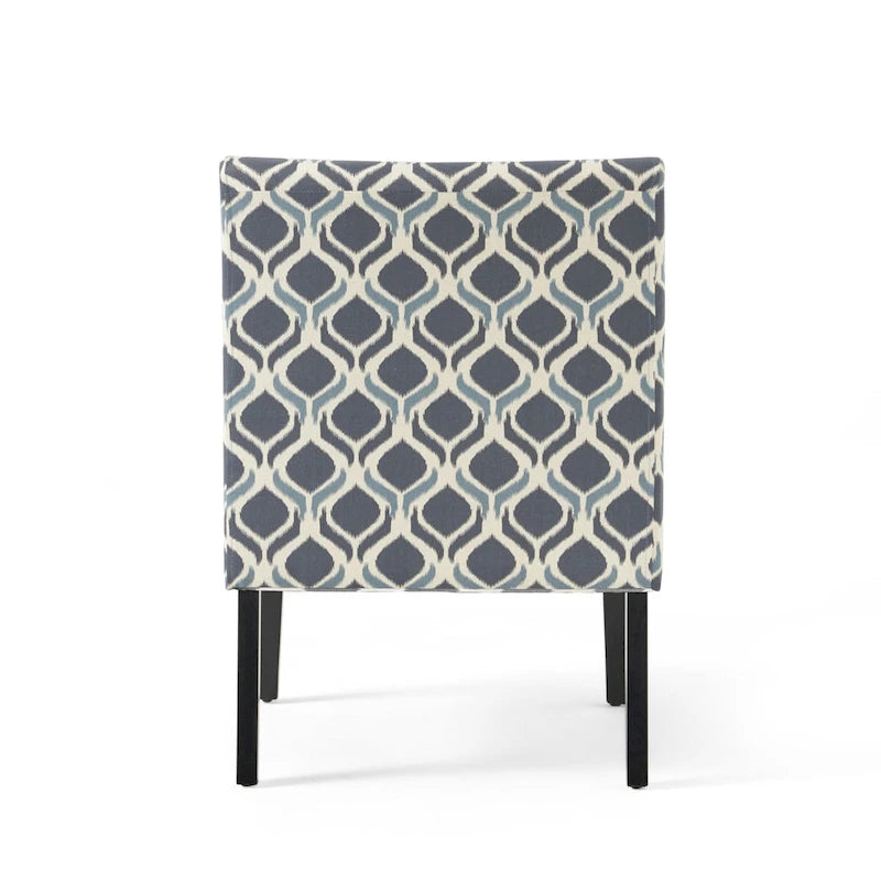 Poltrona d'Appoggio con Motivo Ikat Blu/Giallo e Scacchi, Gambe Nero Opaco, 1 Posto