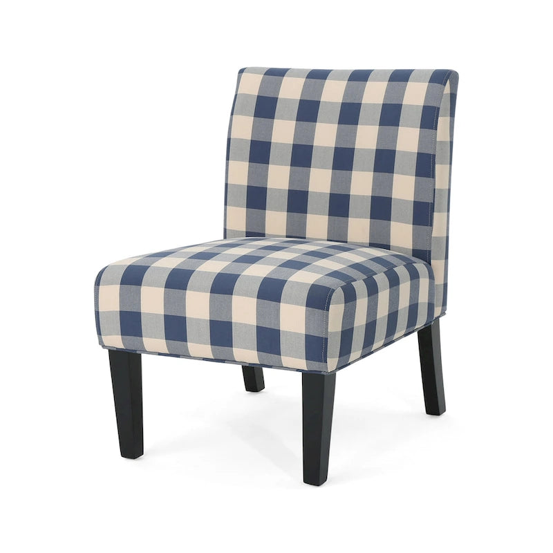 Poltrona d'Appoggio con Motivo Ikat Blu/Giallo e Scacchi, Gambe Nero Opaco, 1 Posto