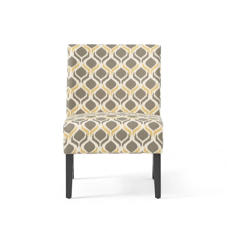 Poltrona d'Appoggio con Motivo Ikat Blu/Giallo e Scacchi, Gambe Nero Opaco, 1 Posto