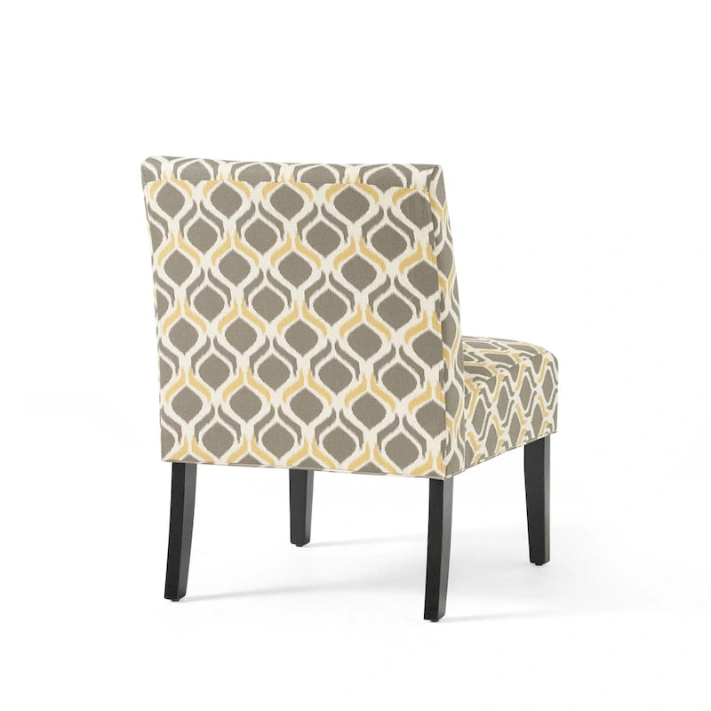 Poltrona d'Appoggio con Motivo Ikat Blu/Giallo e Scacchi, Gambe Nero Opaco, 1 Posto