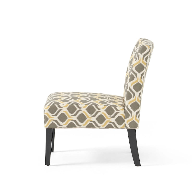 Poltrona d'Appoggio con Motivo Ikat Blu/Giallo e Scacchi, Gambe Nero Opaco, 1 Posto