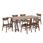 Set da pranzo mid-century moderno in noce e marrone scuro, 6 posti