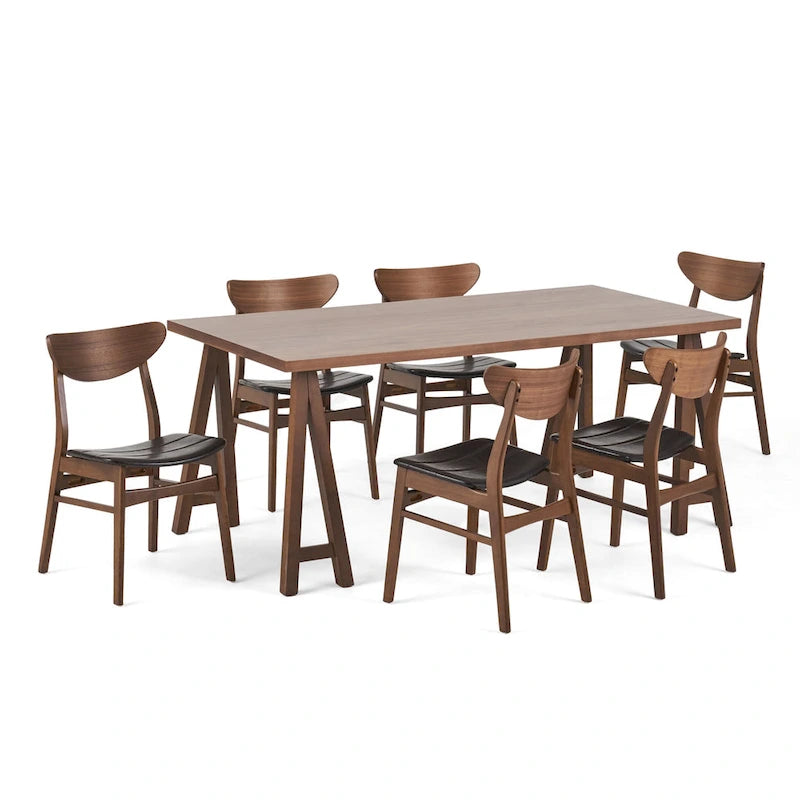 Set da pranzo mid-century moderno in noce e marrone scuro, 6 posti