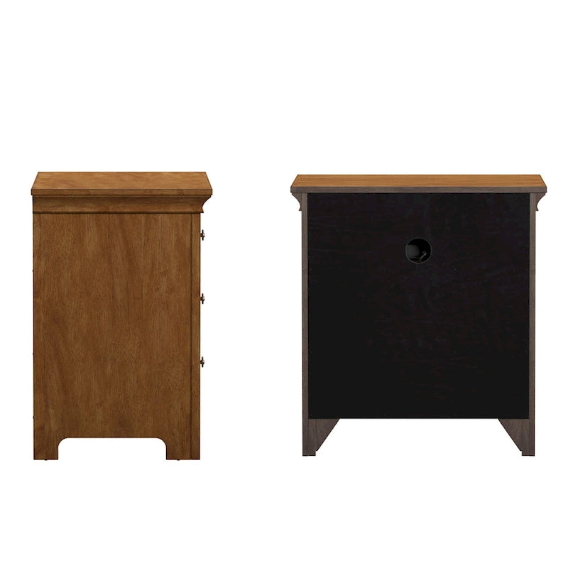 Comodino a 3 cassetti con stazione di ricarica, singolo - Nero / Bianco sporco / Rovere / Grigio