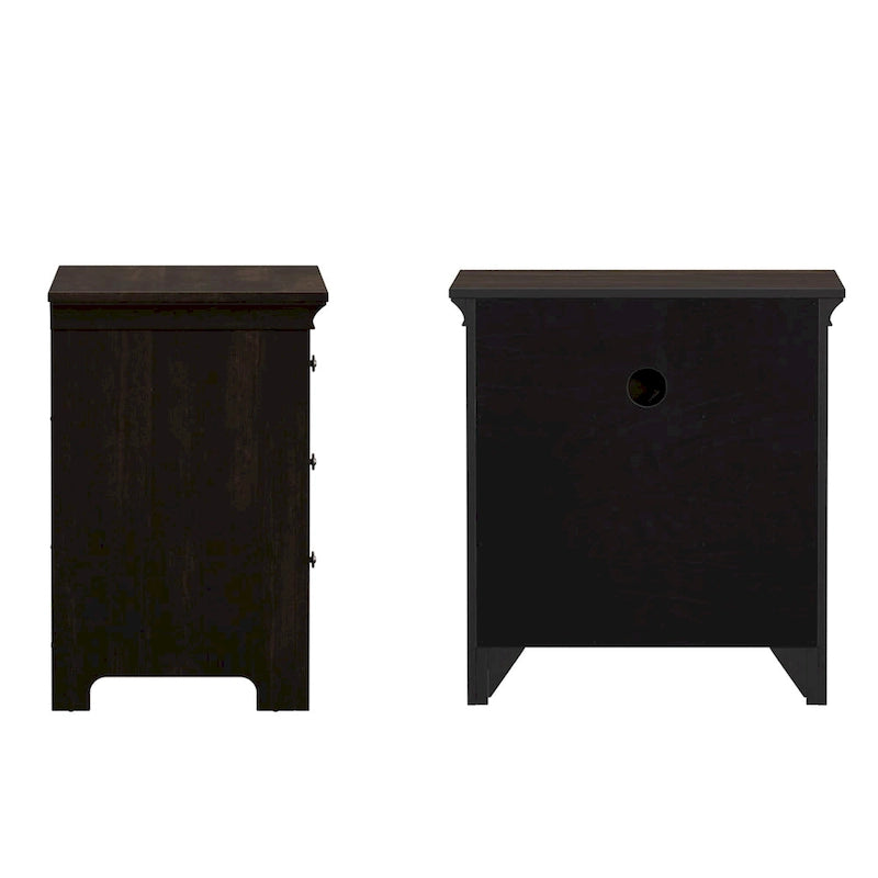 Comodino a 3 cassetti con stazione di ricarica, singolo - Nero / Bianco sporco / Rovere / Grigio