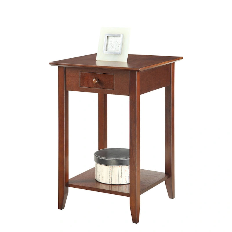 Tavolino con un cassetto e ripiano inferiore | Nero / Espresso / Ciliegio / Grigio / Legno invecchiato / Bianco | Per 1