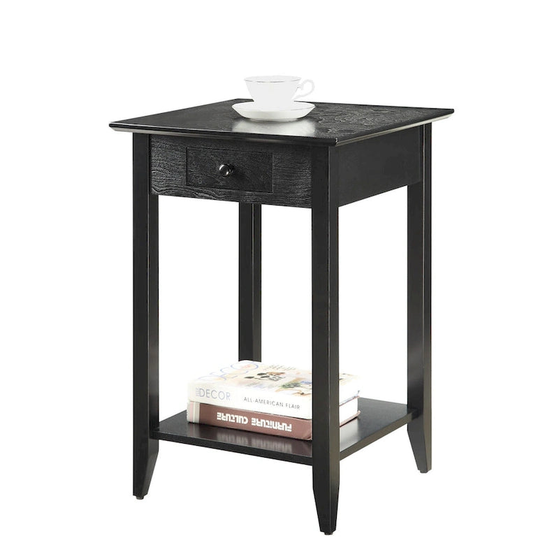 Tavolino con un cassetto e ripiano inferiore | Nero / Espresso / Ciliegio / Grigio / Legno invecchiato / Bianco | Per 1
