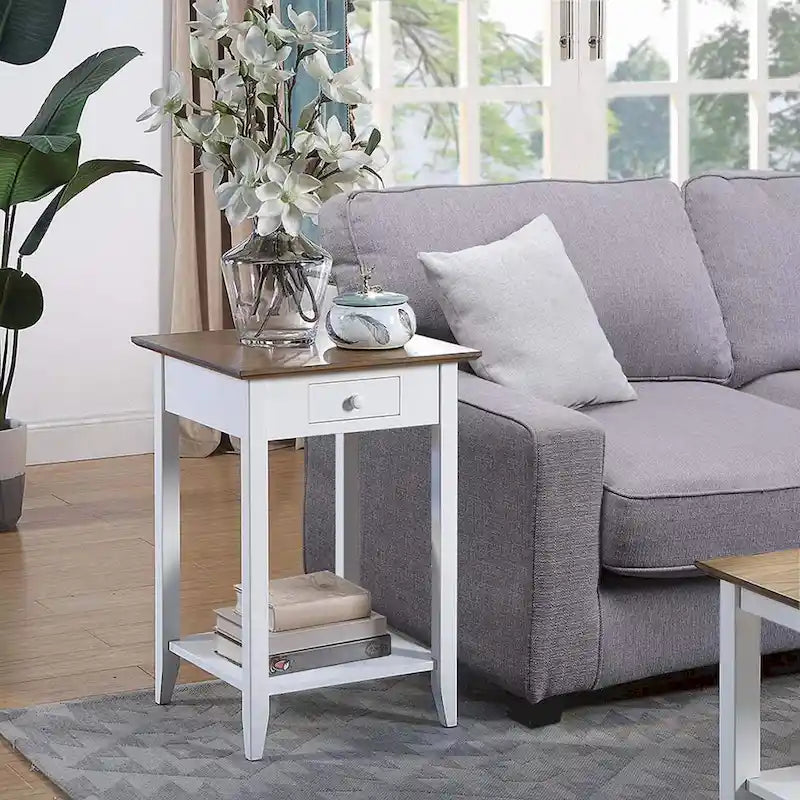 Tavolino con un cassetto e ripiano inferiore | Nero / Espresso / Ciliegio / Grigio / Legno invecchiato / Bianco | Per 1