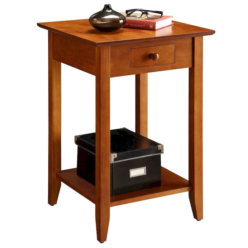 Tavolino con un cassetto e ripiano inferiore | Nero / Espresso / Ciliegio / Grigio / Legno invecchiato / Bianco | Per 1