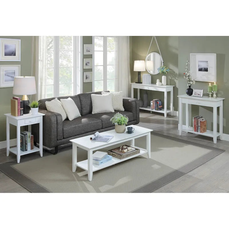 Tavolino con un cassetto e ripiano inferiore | Nero / Espresso / Ciliegio / Grigio / Legno invecchiato / Bianco | Per 1
