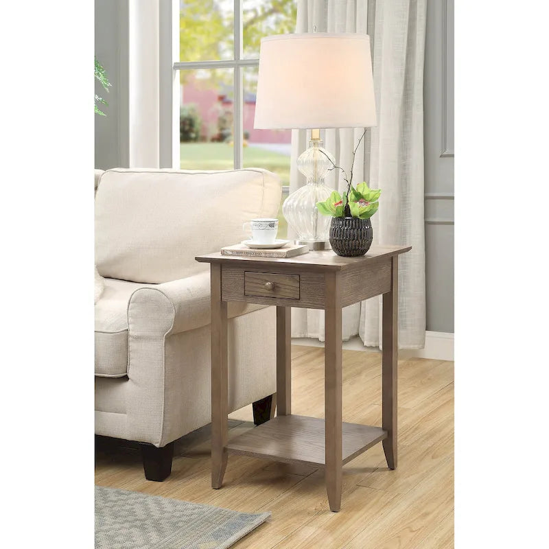 Tavolino con un cassetto e ripiano inferiore | Nero / Espresso / Ciliegio / Grigio / Legno invecchiato / Bianco | Per 1