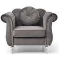 Hollywood Chesterfield Tufted Velvet Accent Chair with Round Throw Pillow - 39 L x 35 W x 34 H