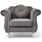 Hollywood Chesterfield Tufted Velvet Accent Chair with Round Throw Pillow - 39 L x 35 W x 34 H