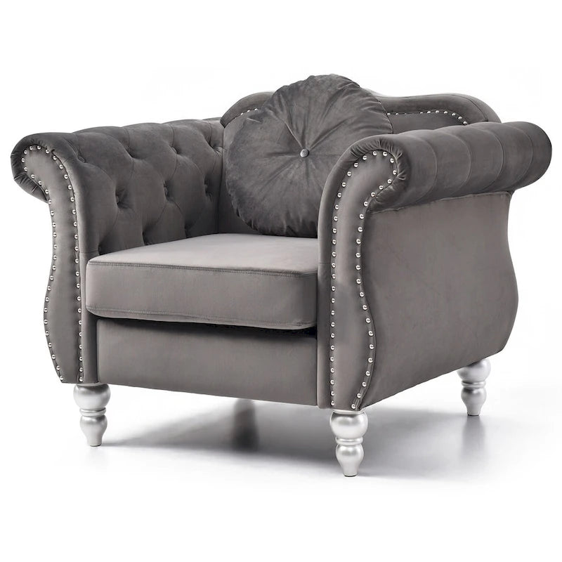 Poltrona accent tufted con braccioli svasati in velluto blu navy / bordeaux / verde / grigio scuro, monoposto – 99 cm L x 89 cm P x 86 cm A