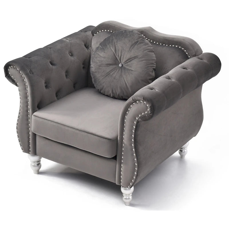Poltrona accent tufted con braccioli svasati in velluto blu navy / bordeaux / verde / grigio scuro, monoposto – 99 cm L x 89 cm P x 86 cm A