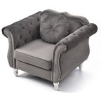 Poltrona accent tufted con braccioli svasati in velluto blu navy / bordeaux / verde / grigio scuro, monoposto – 99 cm L x 89 cm P x 86 cm A