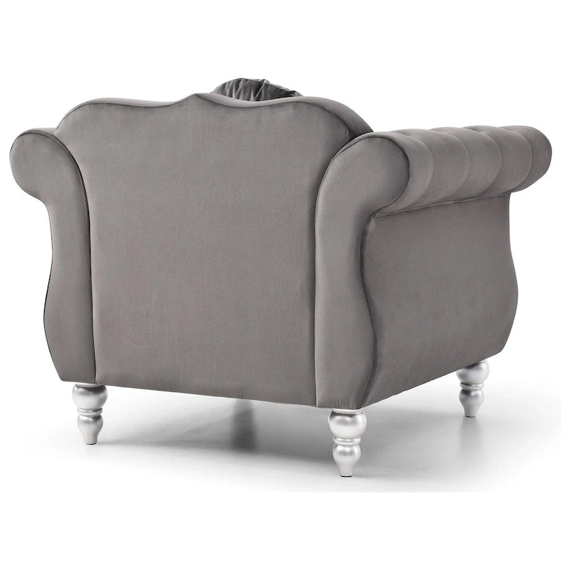 Poltrona accent tufted con braccioli svasati in velluto blu navy / bordeaux / verde / grigio scuro, monoposto – 99 cm L x 89 cm P x 86 cm A