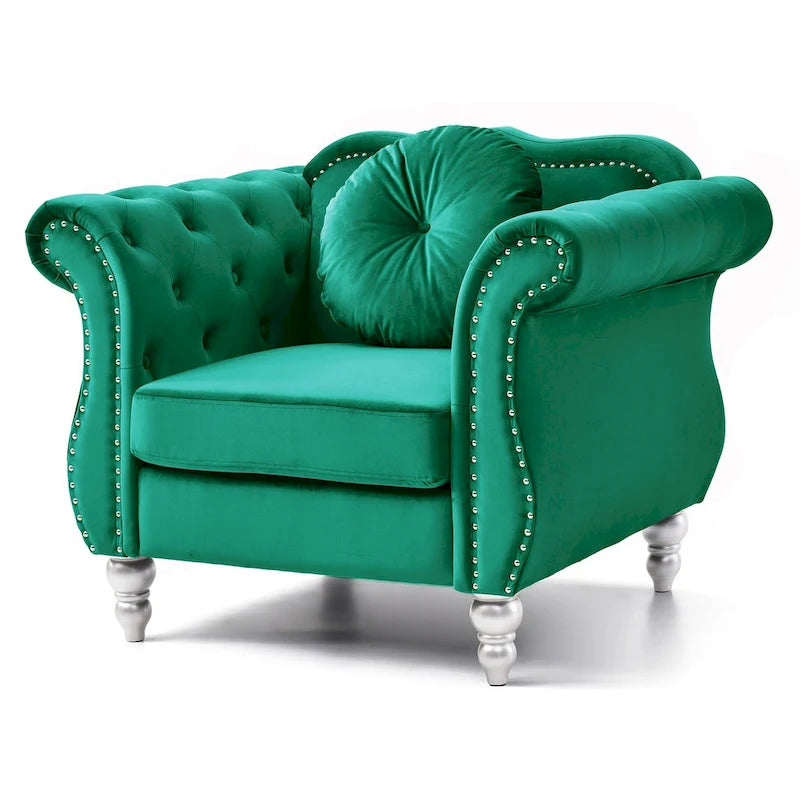 Poltrona accent tufted con braccioli svasati in velluto blu navy / bordeaux / verde / grigio scuro, monoposto – 99 cm L x 89 cm P x 86 cm A