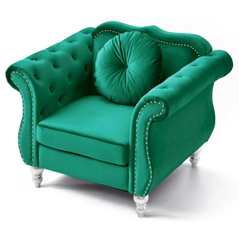 Poltrona accent tufted con braccioli svasati in velluto blu navy / bordeaux / verde / grigio scuro, monoposto – 99 cm L x 89 cm P x 86 cm A