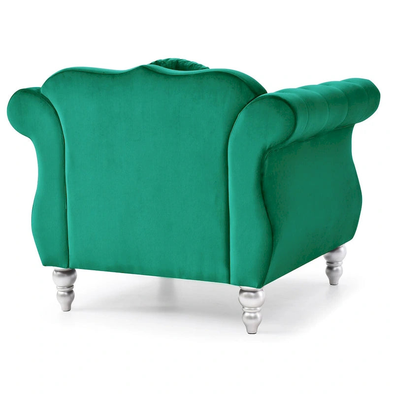 Poltrona accent tufted con braccioli svasati in velluto blu navy / bordeaux / verde / grigio scuro, monoposto – 99 cm L x 89 cm P x 86 cm A