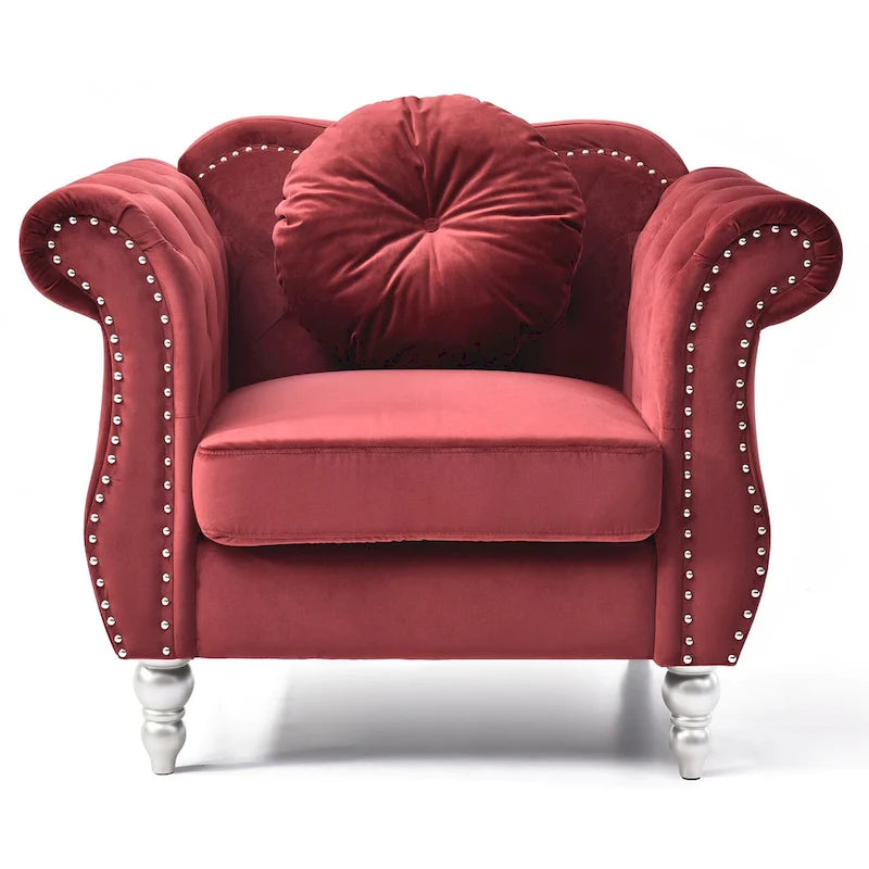 Poltrona accent tufted con braccioli svasati in velluto blu navy / bordeaux / verde / grigio scuro, monoposto – 99 cm L x 89 cm P x 86 cm A