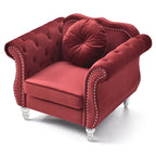 Poltrona accent tufted con braccioli svasati in velluto blu navy / bordeaux / verde / grigio scuro, monoposto – 99 cm L x 89 cm P x 86 cm A