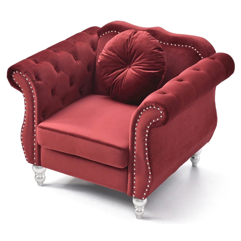 Poltrona accent tufted con braccioli svasati in velluto blu navy / bordeaux / verde / grigio scuro, monoposto – 99 cm L x 89 cm P x 86 cm A