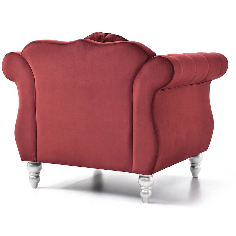 Poltrona accent tufted con braccioli svasati in velluto blu navy / bordeaux / verde / grigio scuro, monoposto – 99 cm L x 89 cm P x 86 cm A