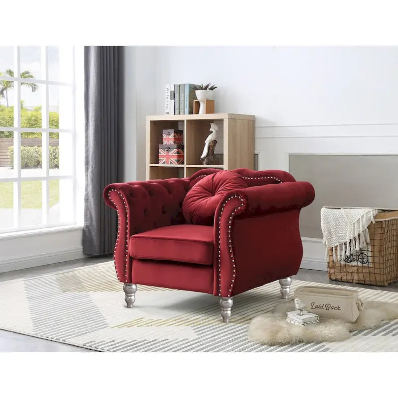 Poltrona accent tufted con braccioli svasati in velluto blu navy / bordeaux / verde / grigio scuro, monoposto – 99 cm L x 89 cm P x 86 cm A