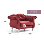 Poltrona accent tufted con braccioli svasati in velluto blu navy / bordeaux / verde / grigio scuro, monoposto – 99 cm L x 89 cm P x 86 cm A