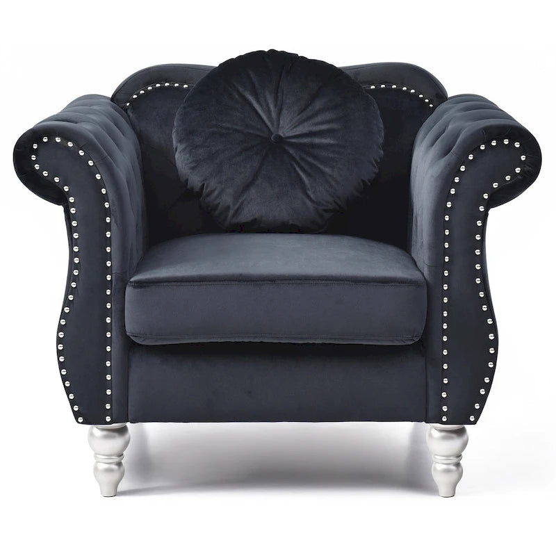 Poltrona accent tufted con braccioli svasati in velluto blu navy / bordeaux / verde / grigio scuro, monoposto – 99 cm L x 89 cm P x 86 cm A