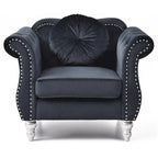 Poltrona accent tufted con braccioli svasati in velluto blu navy / bordeaux / verde / grigio scuro, monoposto – 99 cm L x 89 cm P x 86 cm A