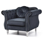 Poltrona accent tufted con braccioli svasati in velluto blu navy / bordeaux / verde / grigio scuro, monoposto – 99 cm L x 89 cm P x 86 cm A
