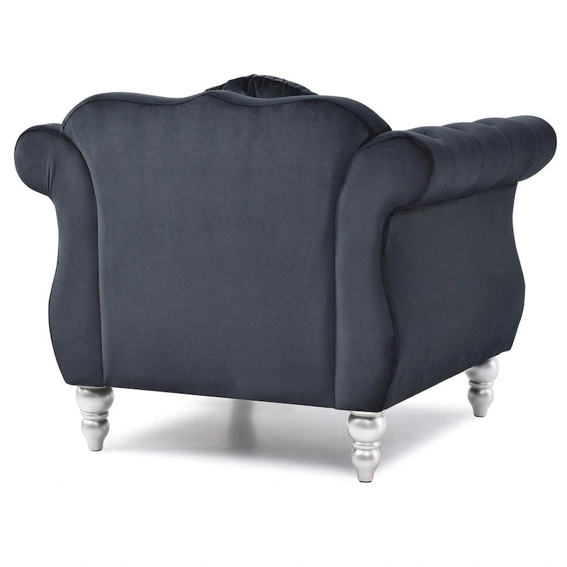 Poltrona accent tufted con braccioli svasati in velluto blu navy / bordeaux / verde / grigio scuro, monoposto – 99 cm L x 89 cm P x 86 cm A