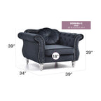 Poltrona accent tufted con braccioli svasati in velluto blu navy / bordeaux / verde / grigio scuro, monoposto – 99 cm L x 89 cm P x 86 cm A