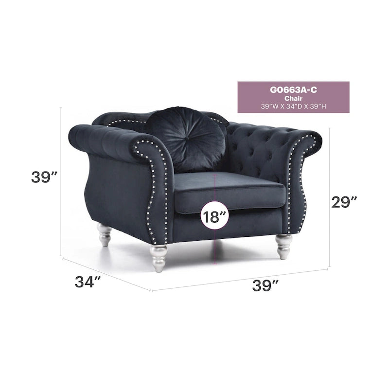Poltrona accent tufted con braccioli svasati in velluto blu navy / bordeaux / verde / grigio scuro, monoposto – 99 cm L x 89 cm P x 86 cm A