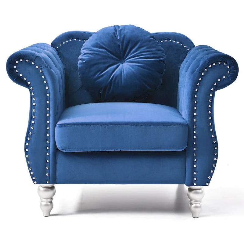 Poltrona accent tufted con braccioli svasati in velluto blu navy / bordeaux / verde / grigio scuro, monoposto – 99 cm L x 89 cm P x 86 cm A