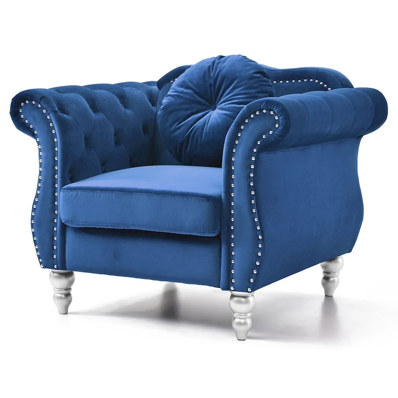 Poltrona accent tufted con braccioli svasati in velluto blu navy / bordeaux / verde / grigio scuro, monoposto – 99 cm L x 89 cm P x 86 cm A