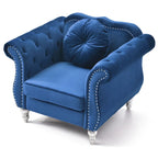 Poltrona accent tufted con braccioli svasati in velluto blu navy / bordeaux / verde / grigio scuro, monoposto – 99 cm L x 89 cm P x 86 cm A