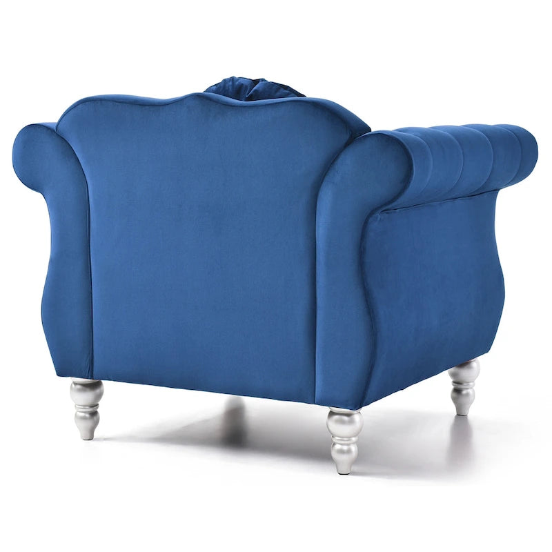 Poltrona accent tufted con braccioli svasati in velluto blu navy / bordeaux / verde / grigio scuro, monoposto – 99 cm L x 89 cm P x 86 cm A